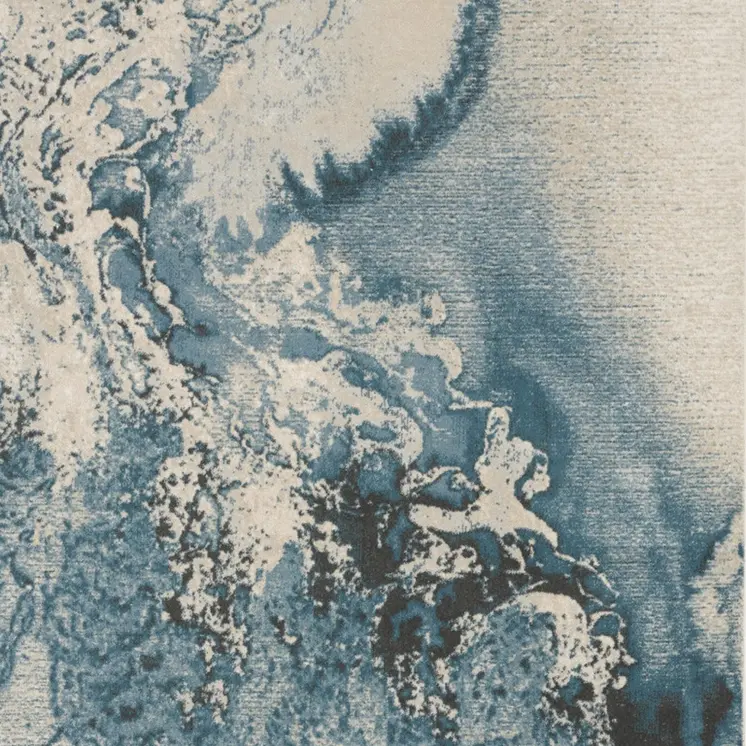 6' X 9' Ivory Teal Blue and Black Abstract Non Skid Area Rug