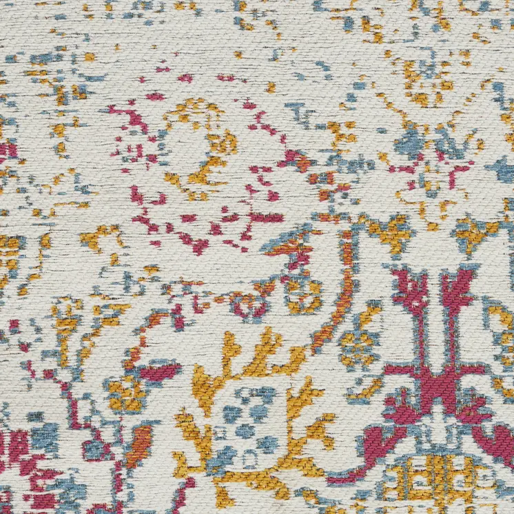 8' X 10' Ivory Red and Yellow Damask Distressed Area Rug
