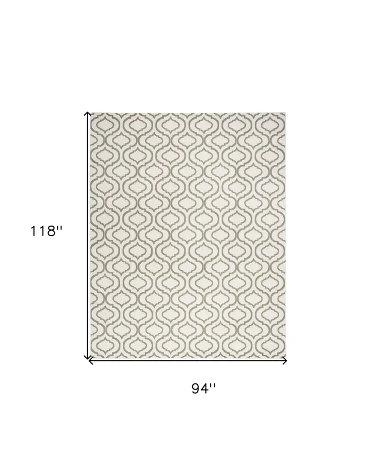 8' X 10' Ivory and Green Trellis Non Skid Area Rug