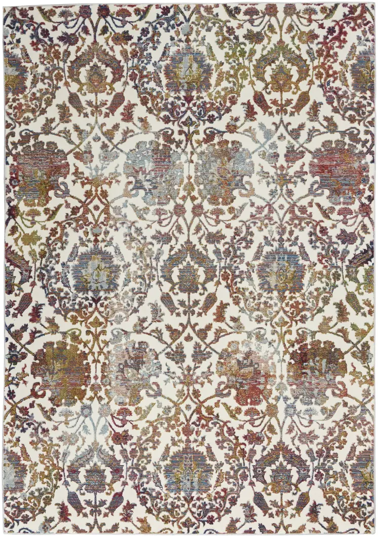 4' X 6' White and Golden Brown Floral Distressed Non Skid Area Rug