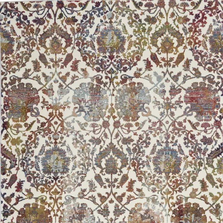 4' X 6' White and Golden Brown Floral Distressed Non Skid Area Rug
