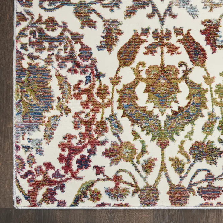4' X 6' White and Golden Brown Floral Distressed Non Skid Area Rug
