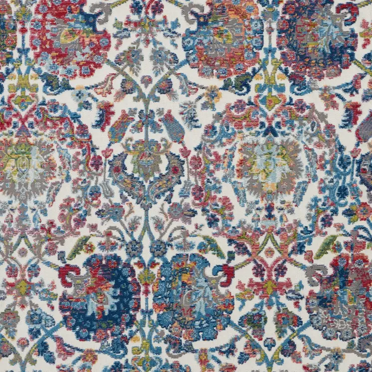 4' X 6' Ivory Blue and Red Floral Distressed Non Skid Area Rug