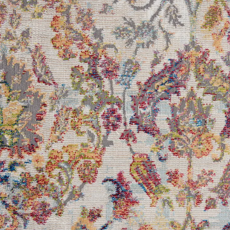 4' X 6' Ivory Gray and Orange Floral Distressed Non Skid Area Rug