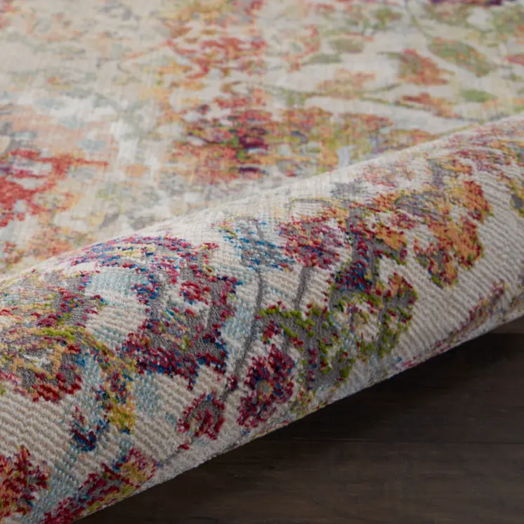 4' X 6' Ivory Gray and Orange Floral Distressed Non Skid Area Rug