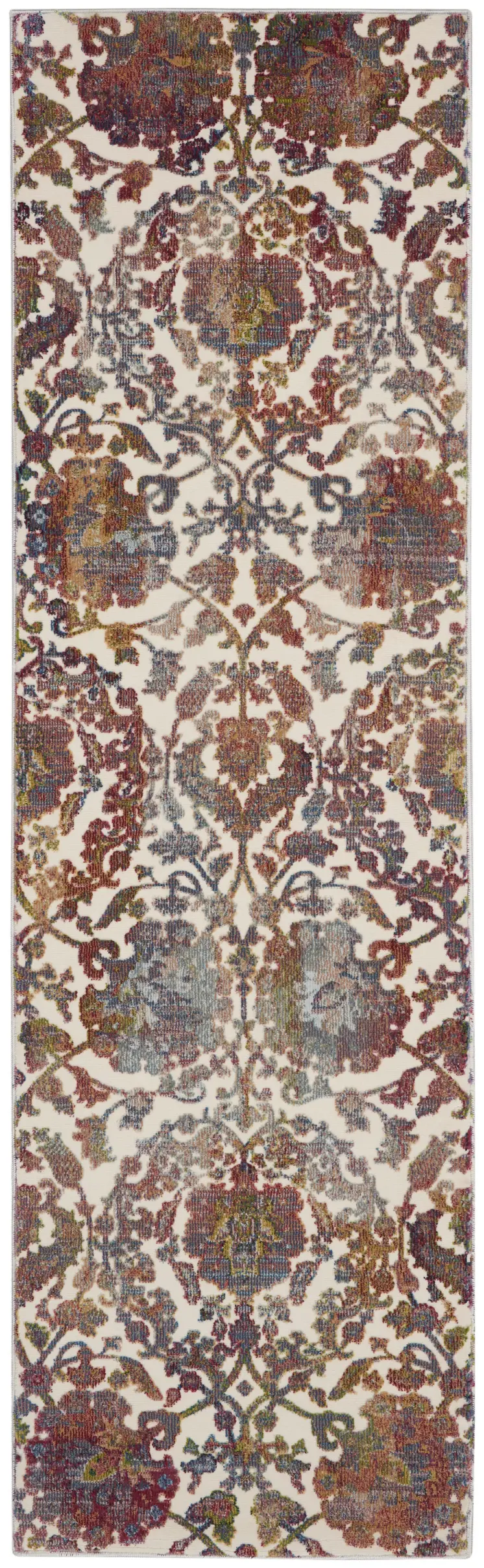 6' White and Golden Brown Floral Distressed Non Skid Runner Rug