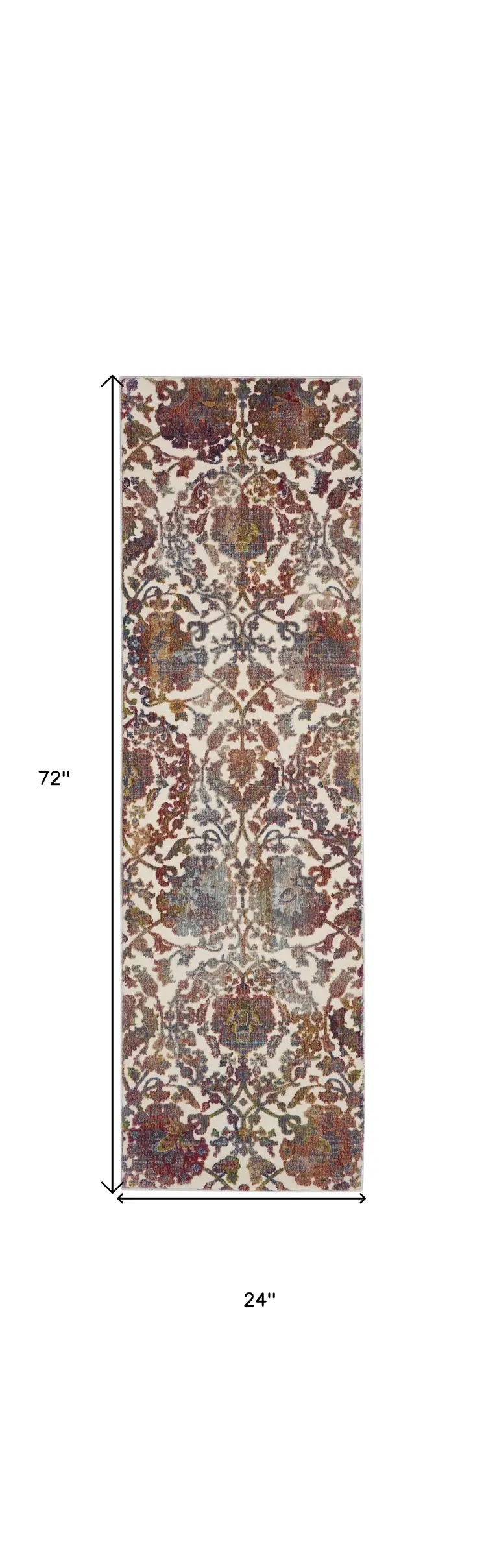 6' White and Golden Brown Floral Distressed Non Skid Runner Rug
