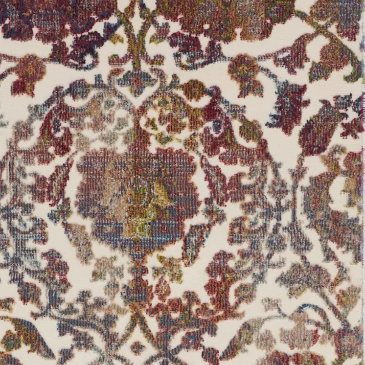 6' White and Golden Brown Floral Distressed Non Skid Runner Rug