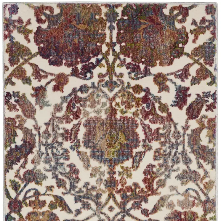 6' White and Golden Brown Floral Distressed Non Skid Runner Rug