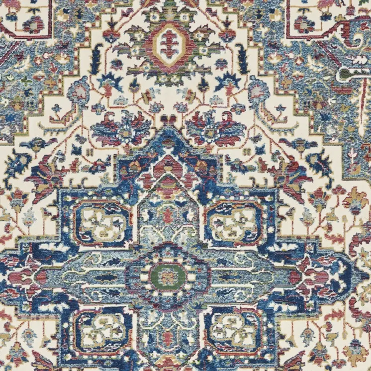 4' X 6' Navy Blue and Ivory Floral Medallion Distressed Non Skid Area Rug