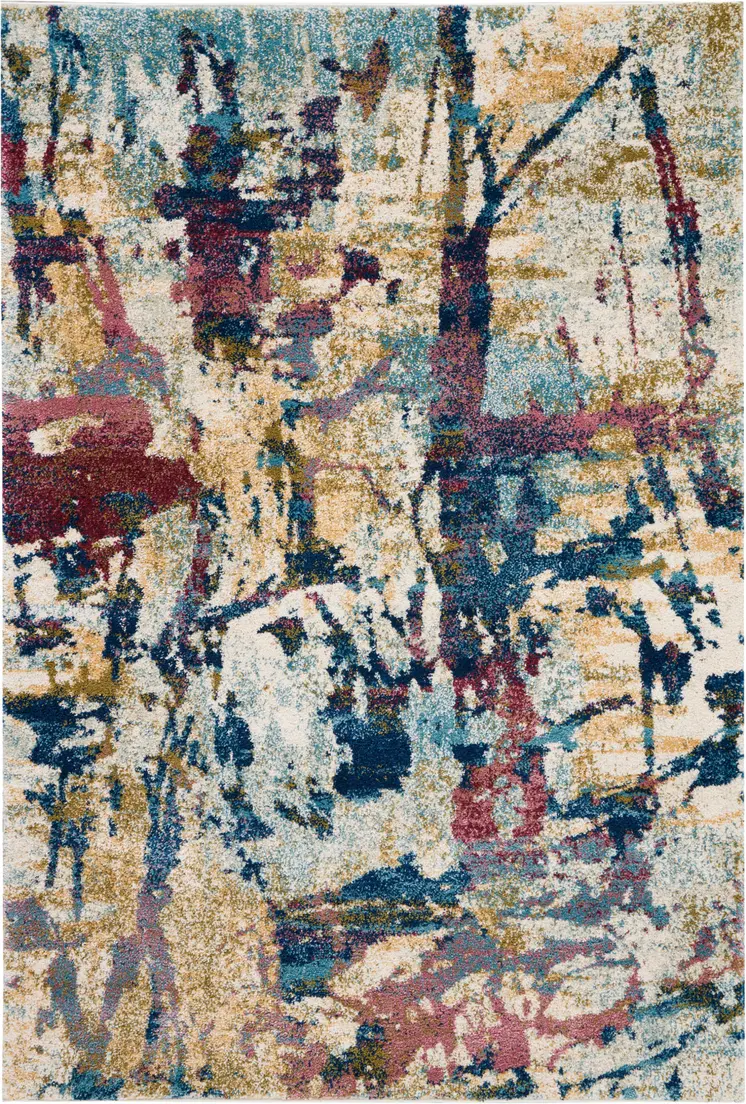 4' X 6' Cream Blue and Green Abstract Distressed Area Rug