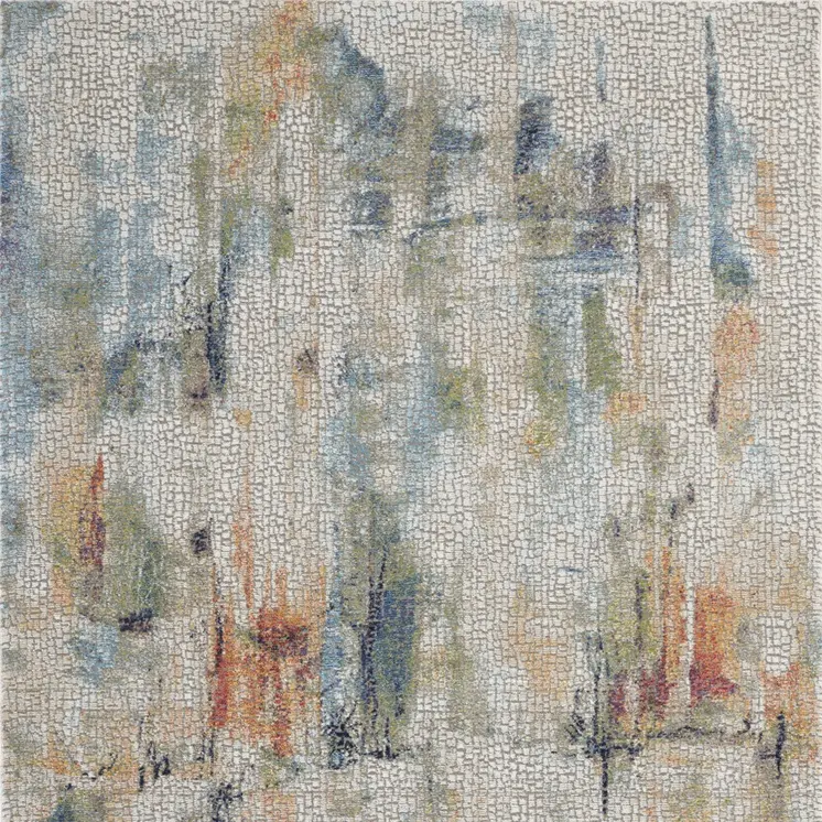 4' X 6' Ivory Blue and Gray Abstract Distressed Non Skid Area Rug