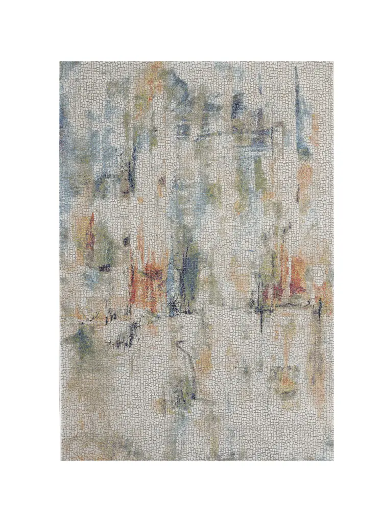 4' X 6' Ivory Blue and Gray Abstract Distressed Non Skid Area Rug