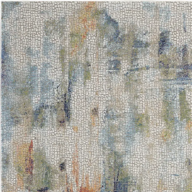 4' X 6' Ivory Blue and Gray Abstract Distressed Non Skid Area Rug