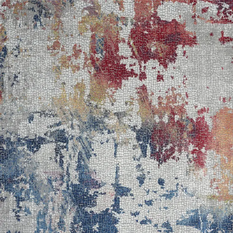 4' X 6' Ivory Red and Blue Abstract Distressed Non Skid Area Rug