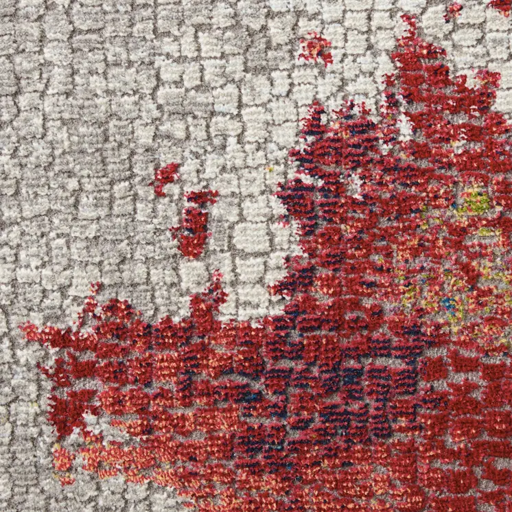 4' X 6' Ivory Red and Blue Abstract Distressed Non Skid Area Rug