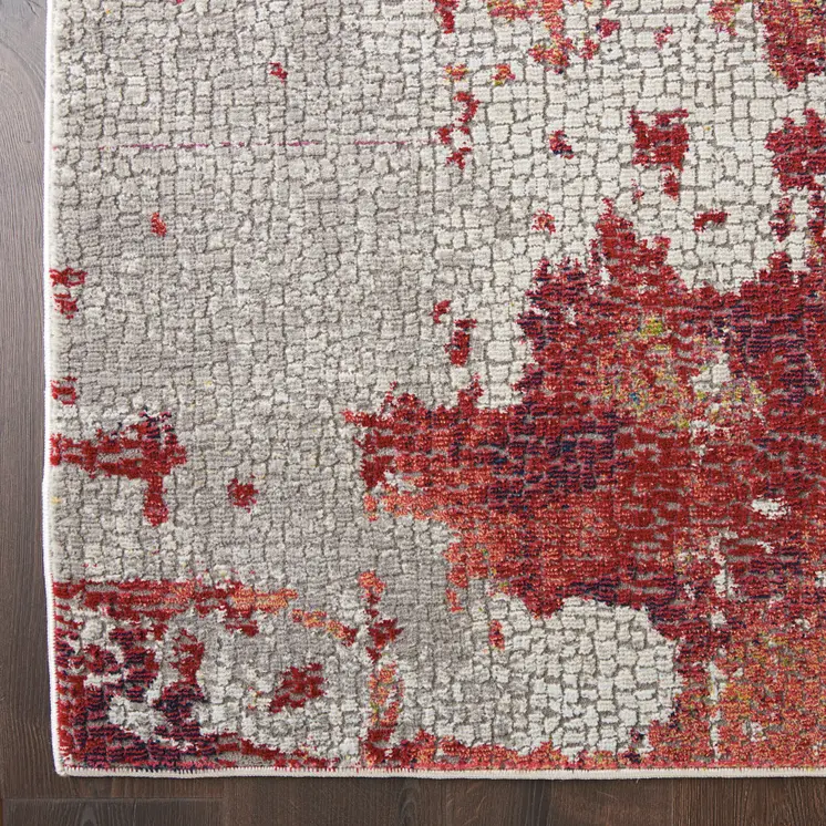 6' Ivory Blue and Orange Abstract Distressed Non Skid Runner Rug