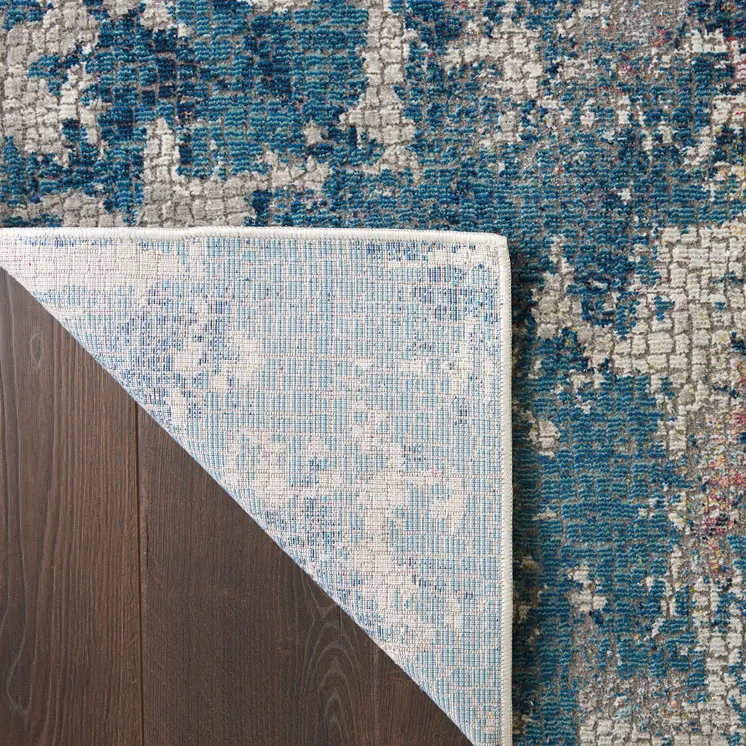 6' Ivory Blue and Orange Abstract Distressed Non Skid Runner Rug