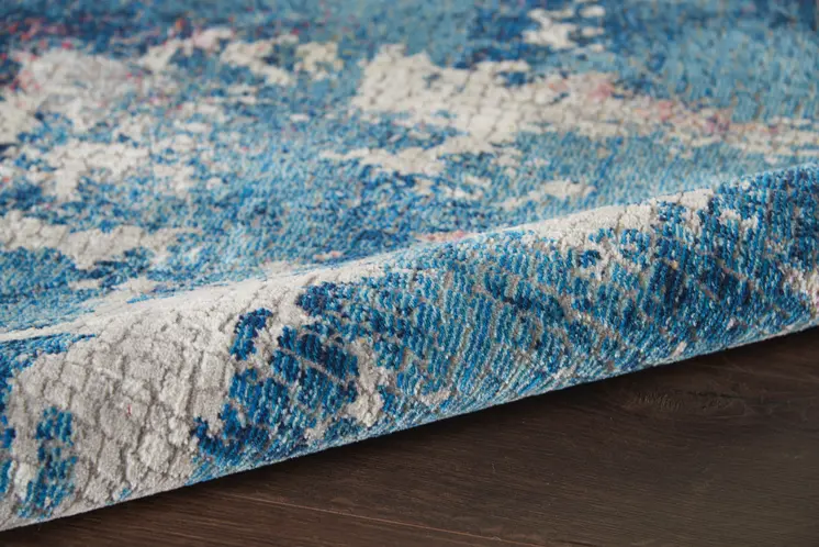 6' Ivory Blue and Orange Abstract Distressed Non Skid Runner Rug
