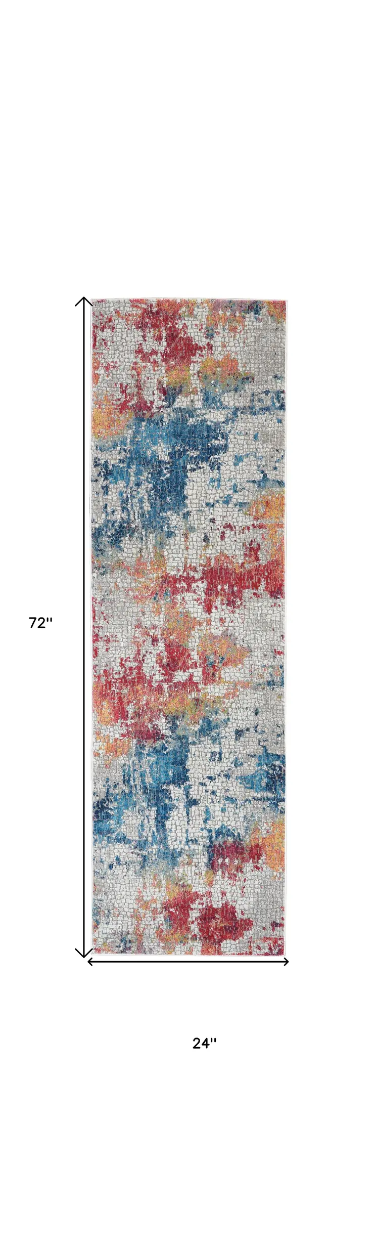 6' Ivory Blue and Orange Abstract Distressed Non Skid Runner Rug
