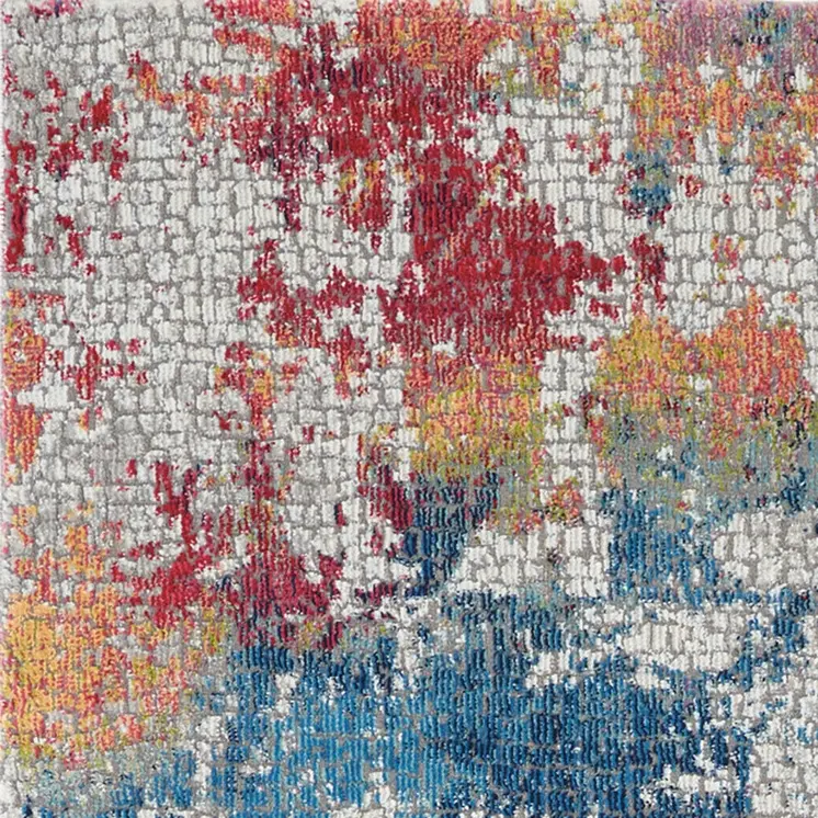 6' Ivory Blue and Orange Abstract Distressed Non Skid Runner Rug