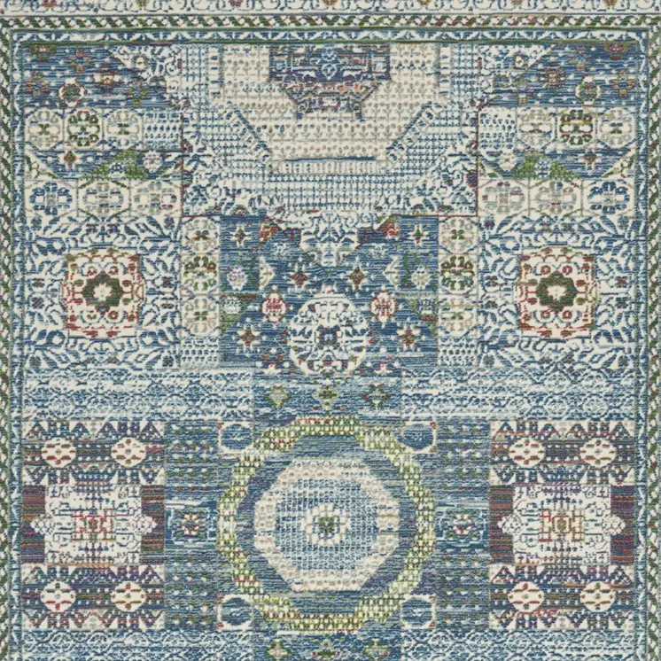 4' X 6' Ivory Blue and Green Oriental Distressed Non Skid Area Rug