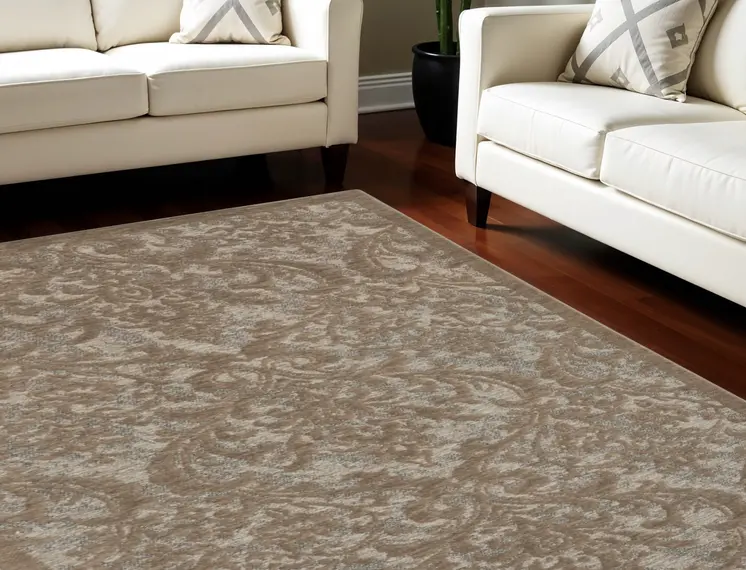 8' X 10' Gray and Brown Damask Distressed Area Rug