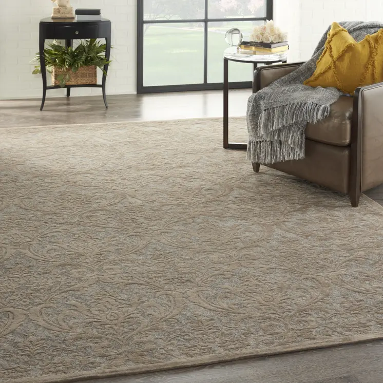 8' X 10' Gray and Brown Damask Distressed Area Rug