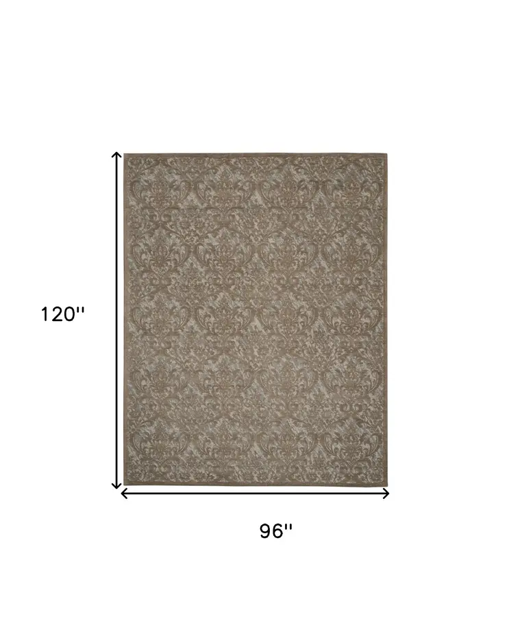 8' X 10' Gray and Brown Damask Distressed Area Rug