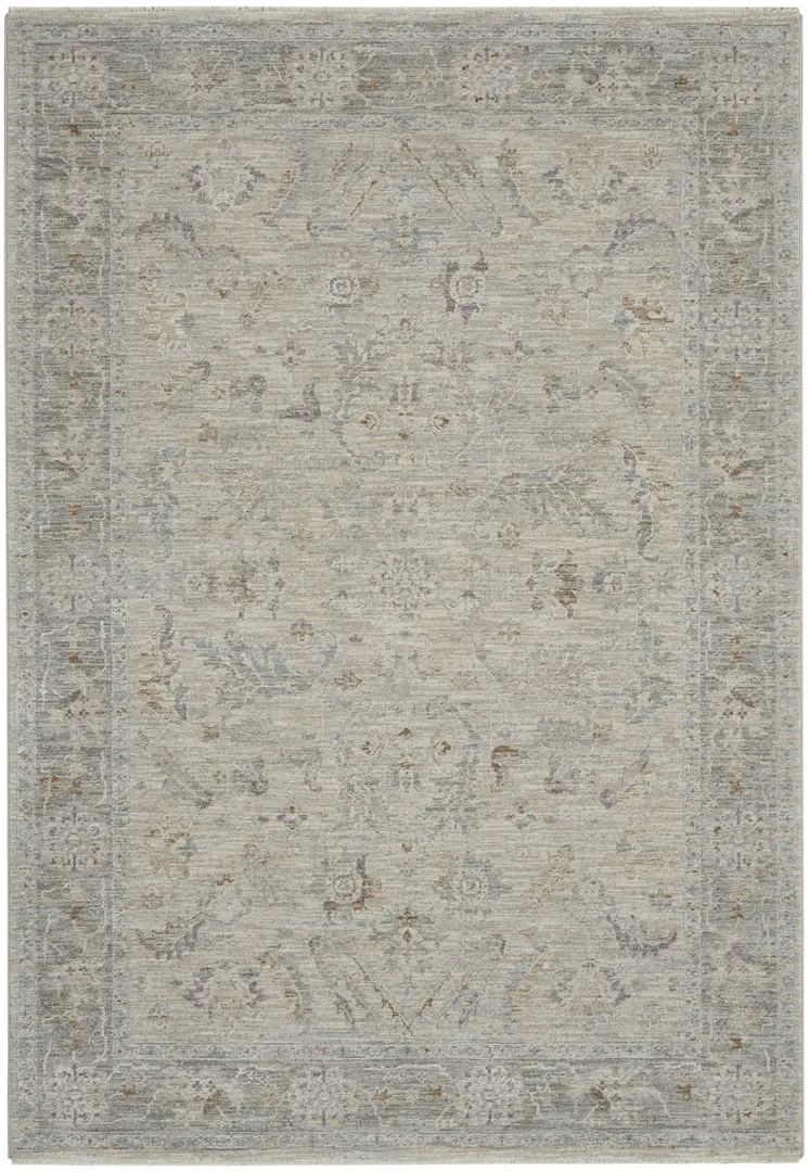 5' X 8' Beige and Gray Floral Power Loom Area Rug
