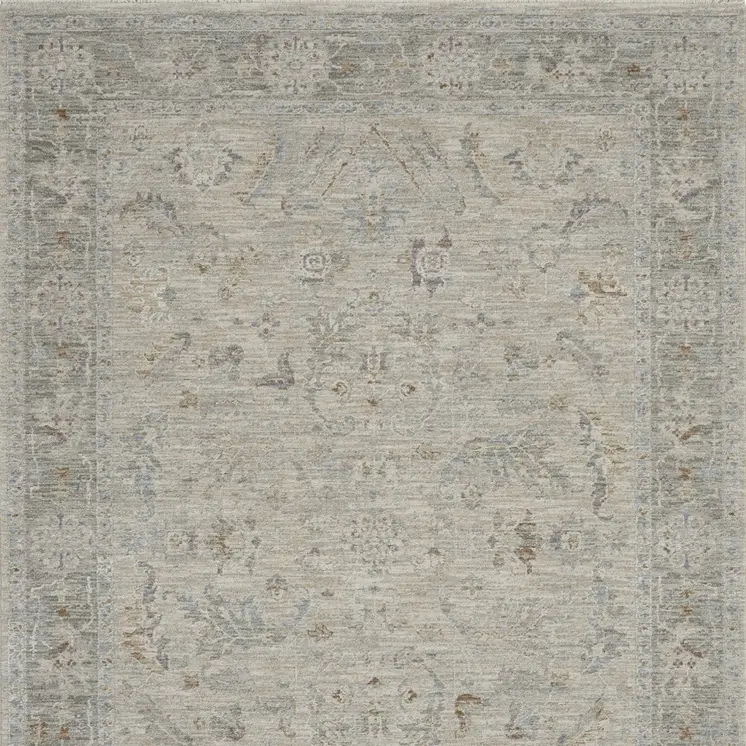 5' X 8' Beige and Gray Floral Power Loom Area Rug