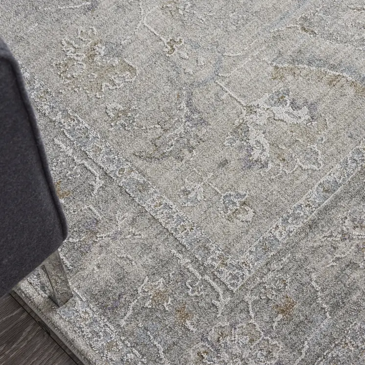 5' X 8' Beige and Gray Floral Power Loom Area Rug