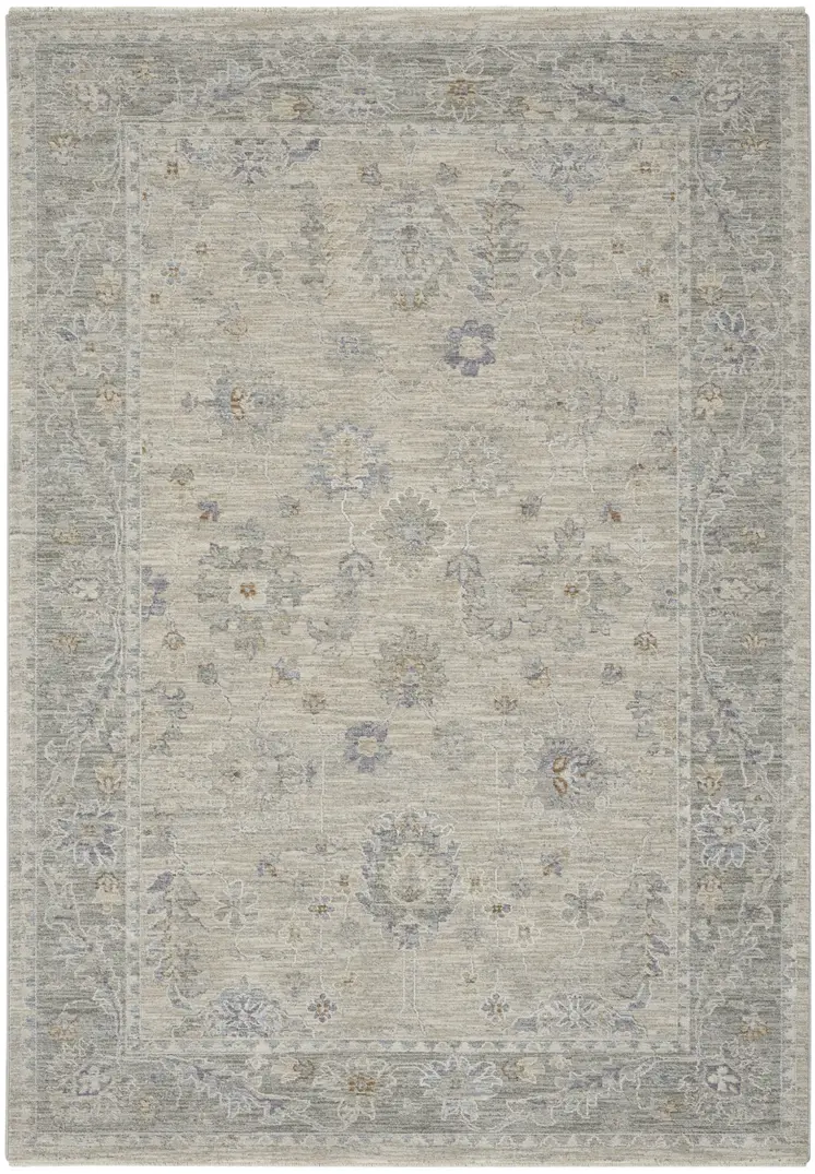 5' X 8' Beige and Gray Floral Power Loom Area Rug