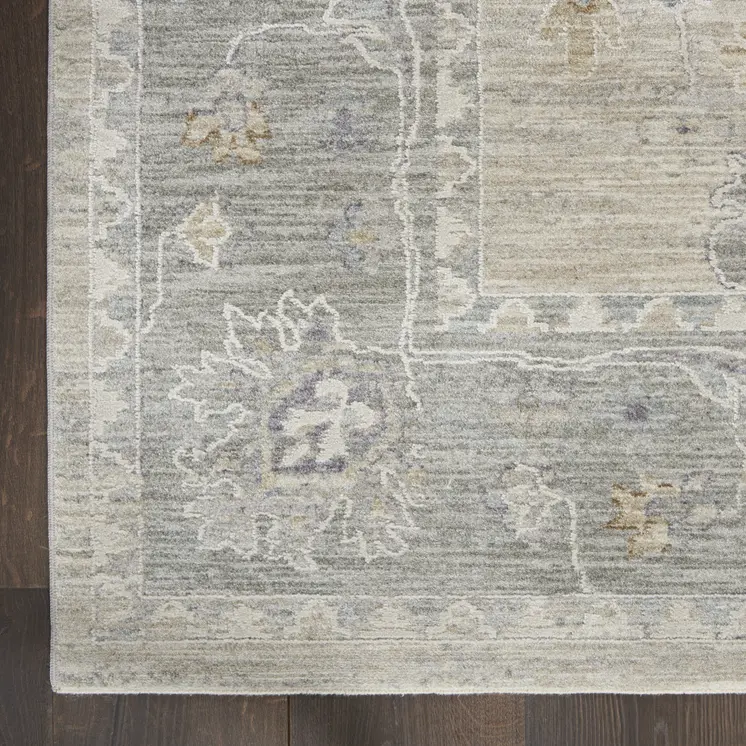 5' X 8' Beige and Gray Floral Power Loom Area Rug