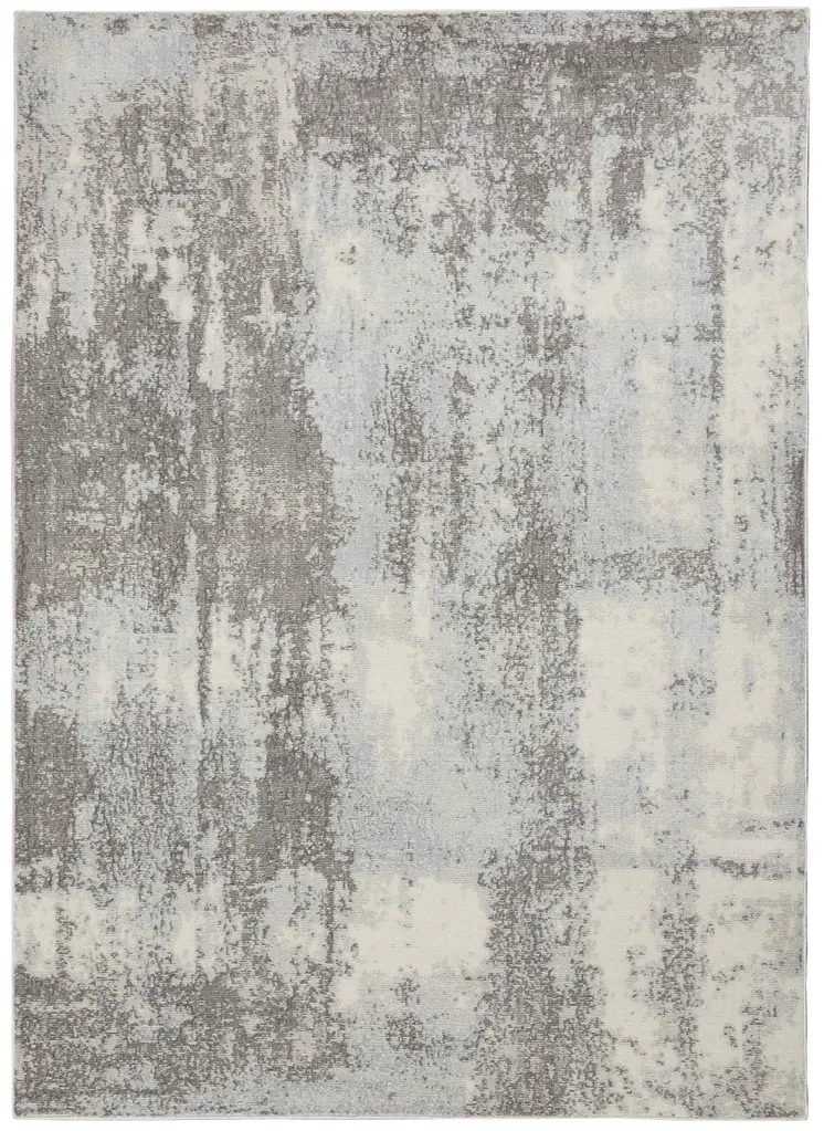 4' X 6' Gray Ivory and Light Blue Abstract Non Skid Area Rug