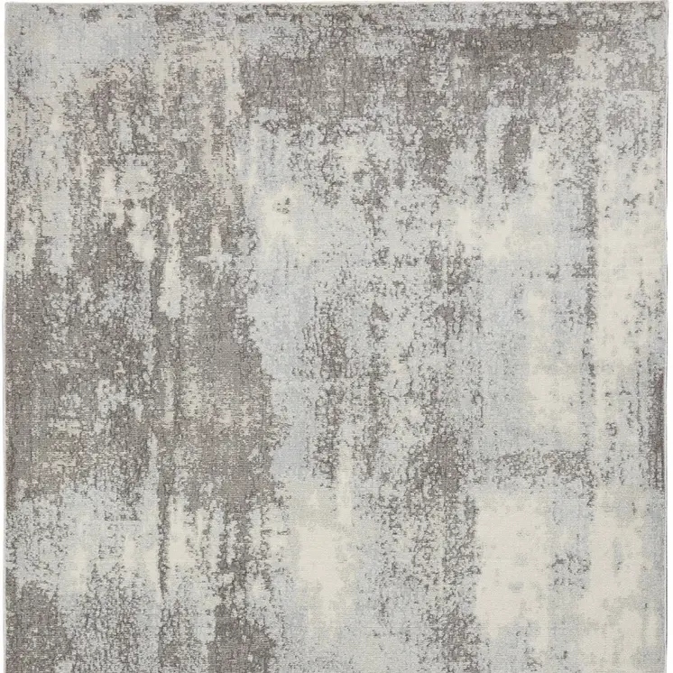 4' X 6' Gray Ivory and Light Blue Abstract Non Skid Area Rug