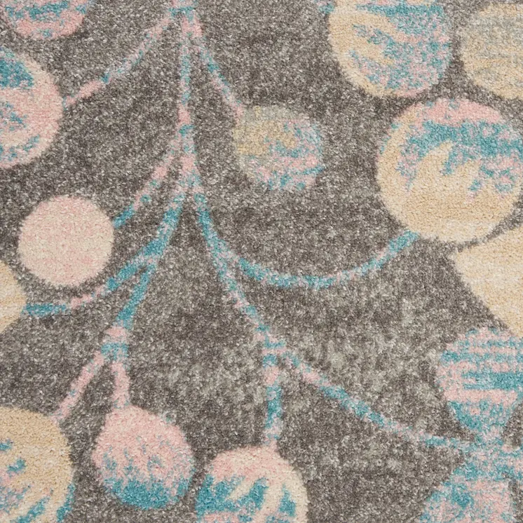 6' X 9' Beige Gray And Blue Botanical Leaves Area Rug
