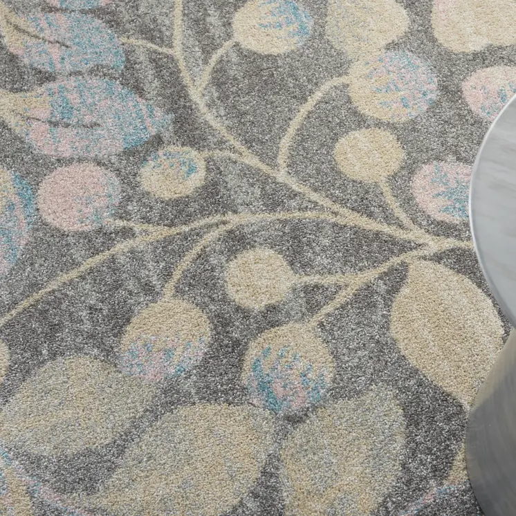 6' X 9' Beige Gray And Blue Botanical Leaves Area Rug