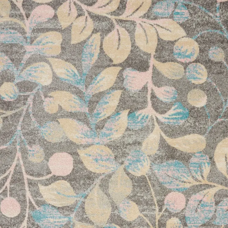 6' X 9' Beige Gray And Blue Botanical Leaves Area Rug