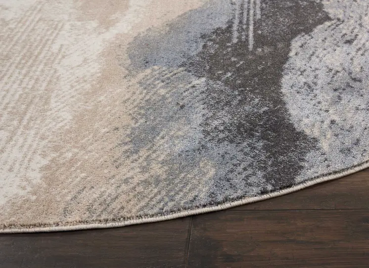 8' Gray Black and Beige Abstract Non Skid Round Rug