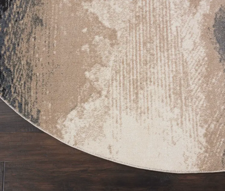 8' Gray Black and Beige Abstract Non Skid Round Rug