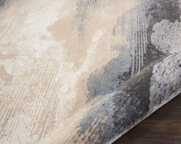 8' Gray Black and Beige Abstract Non Skid Round Rug