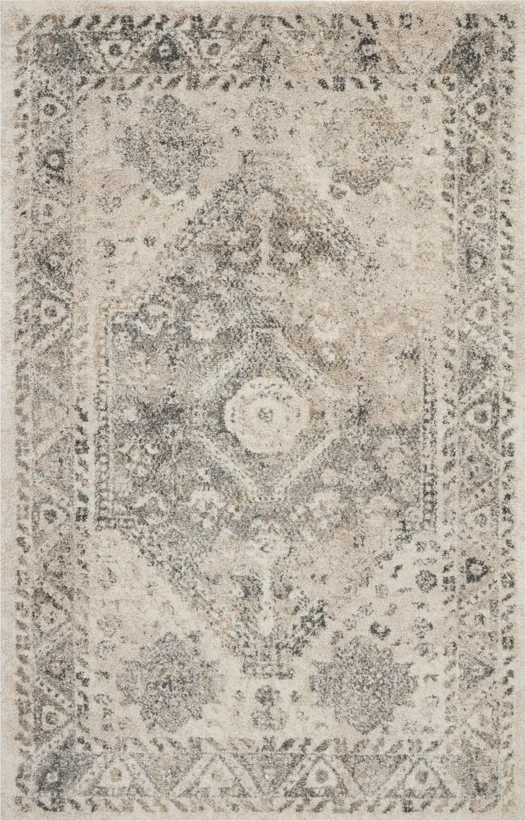 4' X 6' Cream and Gray Medallion Distressed Area Rug