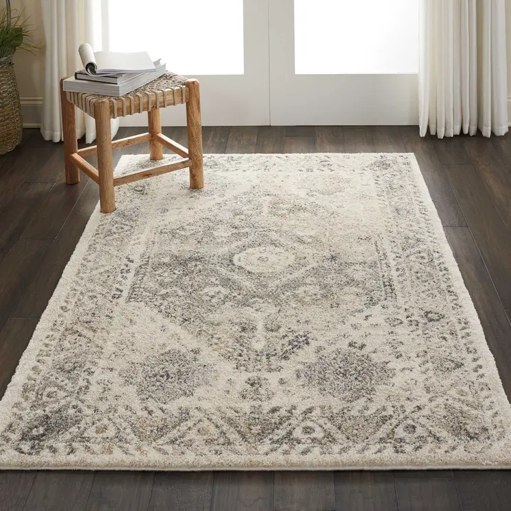 4' X 6' Cream and Gray Medallion Distressed Area Rug
