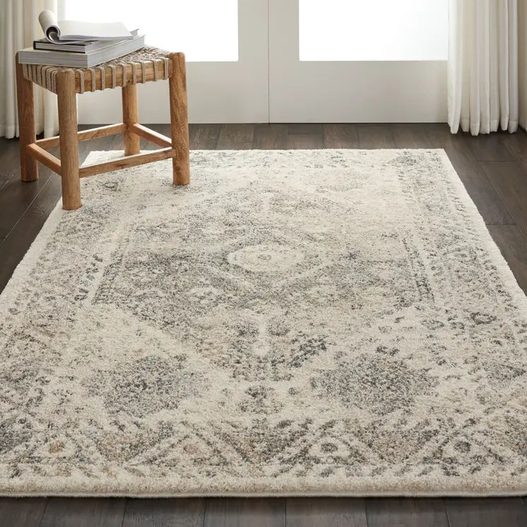 4' X 6' Cream and Gray Medallion Distressed Area Rug