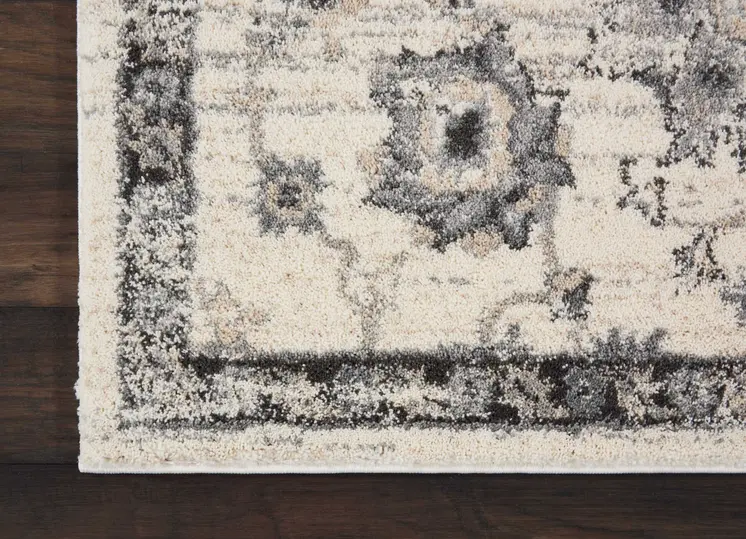 4' X 6' Cream and Gray Floral Medallion Distressed Area Rug