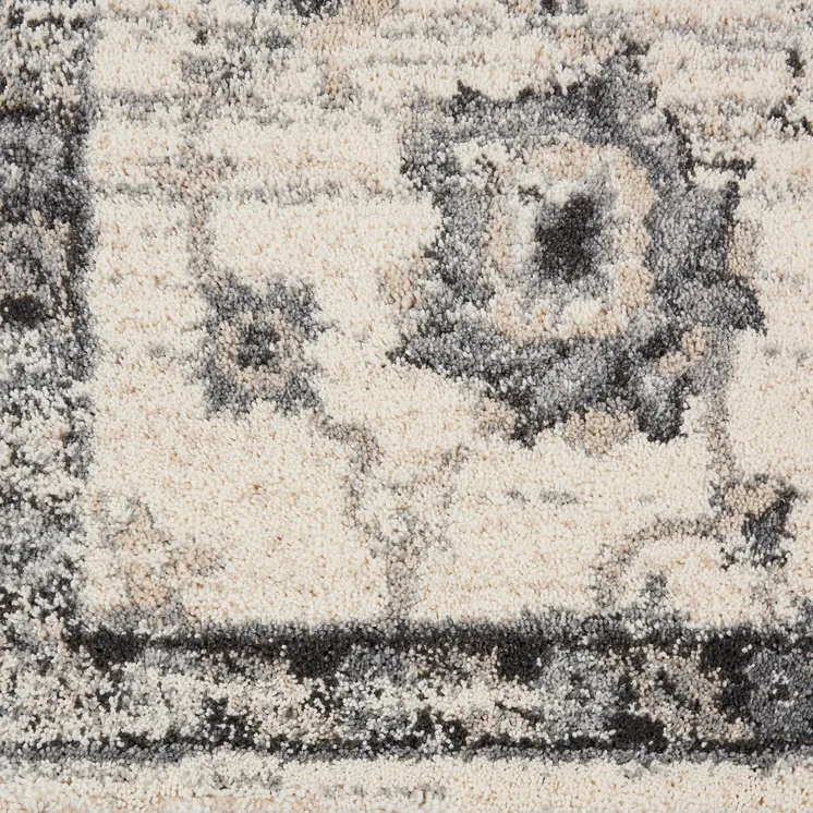 4' X 6' Cream and Gray Floral Medallion Distressed Area Rug