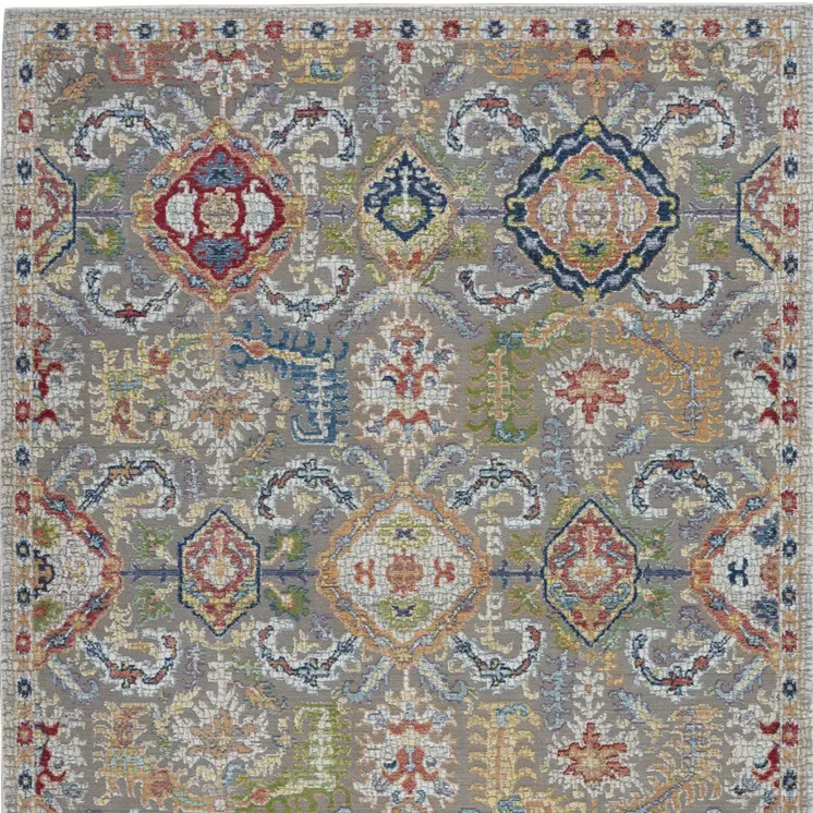 4' X 6' Ivory Gray and Orange Floral Distressed Non Skid Area Rug