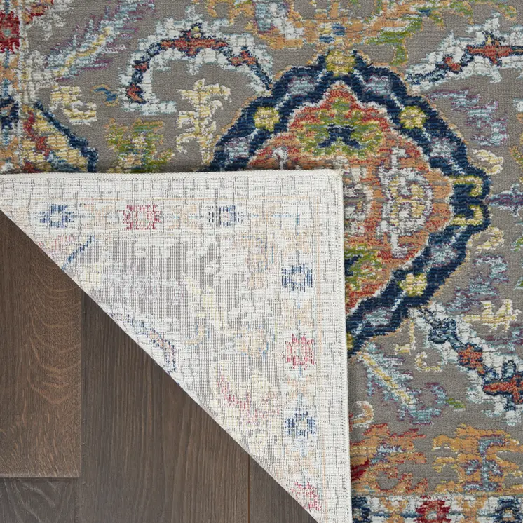 4' X 6' Ivory Gray and Orange Floral Distressed Non Skid Area Rug