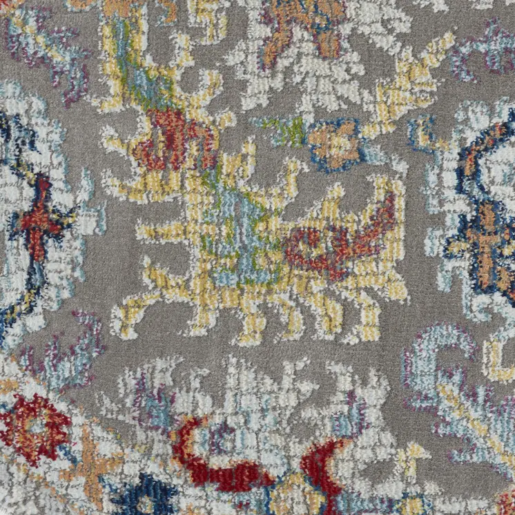 6' Blue Gray and Green Floral Distressed Non Skid Round Rug